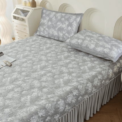 野马寝具跨境电商专供 2025新款玫瑰花床裙 灰