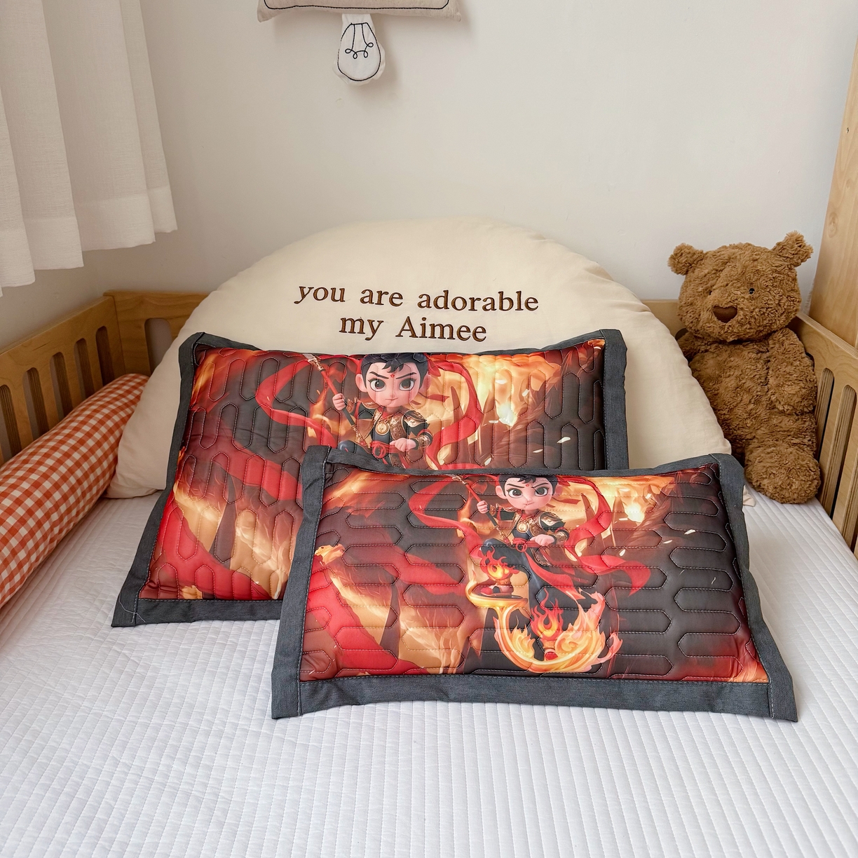 91家纺网 家纺一手货源 找家纺 纽乐家纺 2025新款卡通5D数码印花哪吒周边儿童冰丝乳胶凉枕枕套枕芯 哪吒-1