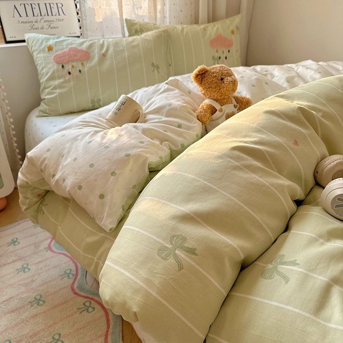 91家纺网 家纺一手货源 找家纺 澳梵家居 2025新款小清新全棉印花毛巾绣四件套 苹果兔兔