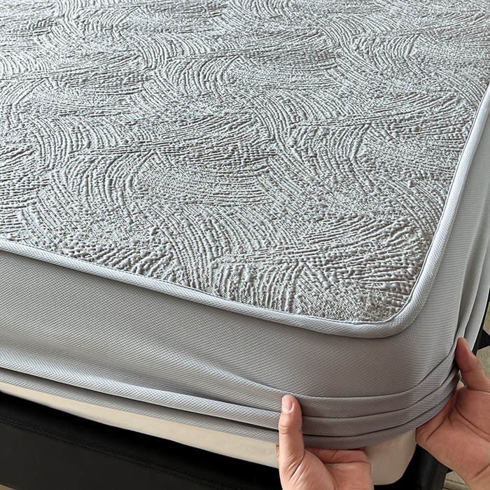 91家纺网 家纺一手货源 找家纺 蓝邻家纺 2025新款PE提花床笠凉席-涂鸦系列 涂鸦-浅灰