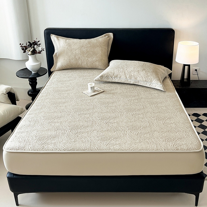 91家纺网 家纺一手货源 找家纺 蓝邻家纺 2025新款PE提花床笠凉席-涂鸦系列 涂鸦-香槟