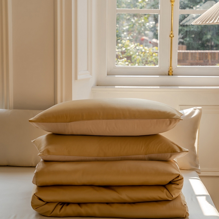 91家纺网 家纺一手货源 找家纺 咏绒家纺工厂店 2025新款60支奥地利兰精天丝单品系列--单被套 芝士黄-沙茶色