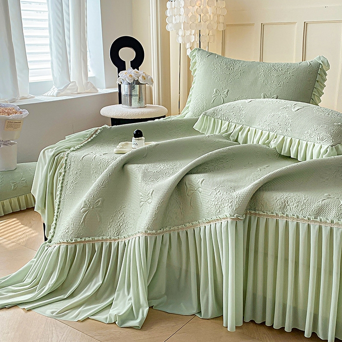 91家纺网 家纺一手货源 找家纺 （总）2025新款复合三明治床裙款凉豆豆凉席三件套系列