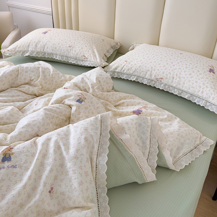 91家纺网 家纺一手货源 找家纺 竹合家纺 2025新款云感皱皱四件套-镂空花边款法式 花边款-兔小姐