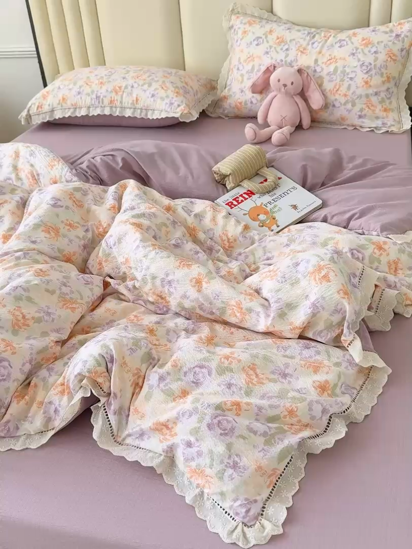 91家纺网 家纺一手货源 找家纺 竹合家纺 2025新款云感皱皱四件套-镂空花边款法式 花边款-云水谣