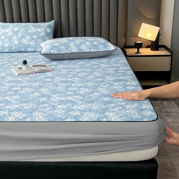 91家纺网 家纺一手货源 找家纺 野马寝具跨境电商专供 2025新款潮汐床笠-玫瑰 绽放-玫瑰蓝