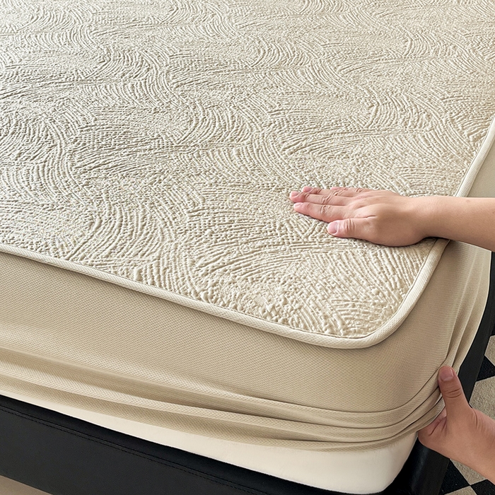 91家纺网 家纺一手货源 找家纺 蓝邻家纺 2025新款PE提花床笠凉席-涂鸦系列 涂鸦-香槟