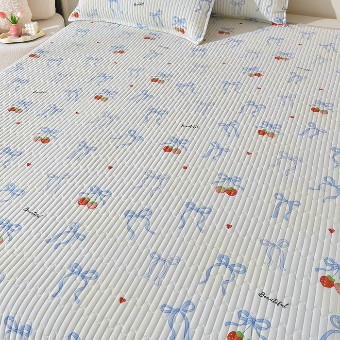 91家纺网 家纺一手货源 找家纺 床笠人家 2025新款亲肤双面磨毛夹棉床盖 草莓乐园