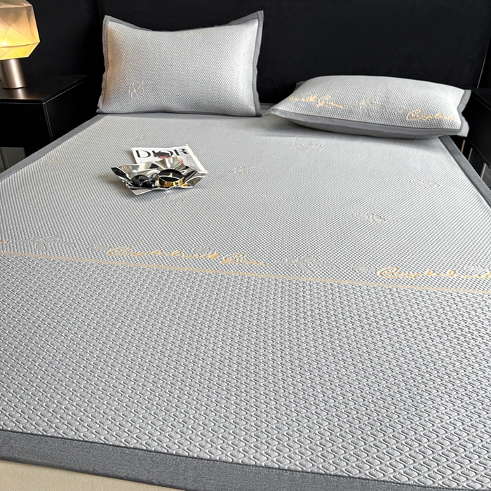 91家纺网 家纺一手货源 找家纺 欧邦 2025新款提花冰豆豆凉席三件套-幸运草 凉席款-幸运草-灰