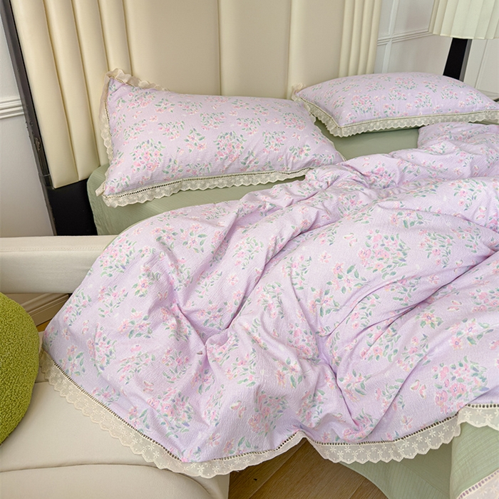 91家纺网 家纺一手货源 找家纺 竹合家纺 2025新款云感皱皱四件套-镂空花边款法式 花边款-春不晚