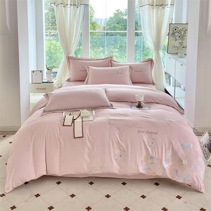佳宇轩 2025新款亲肤水洗棉刺绣四件套系列 牡丹-粉玉