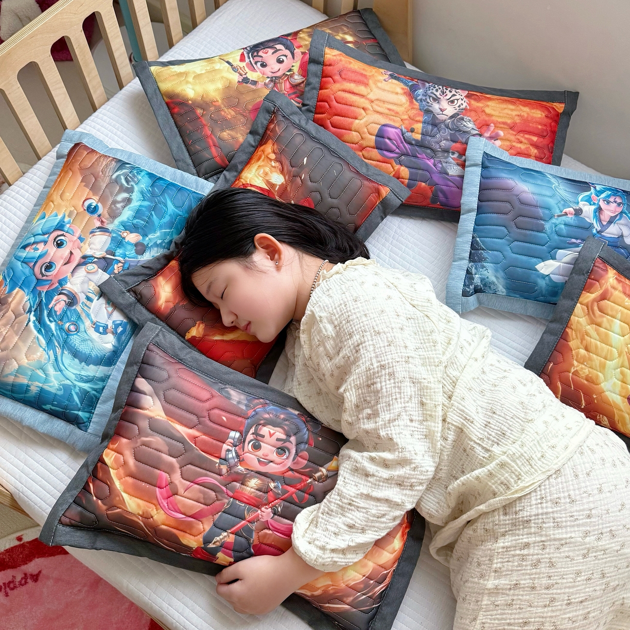 91家纺网 家纺一手货源 找家纺 （总）纽乐家纺 2025新款卡通5D数码印花哪吒周边儿童冰丝乳胶凉枕枕套枕芯