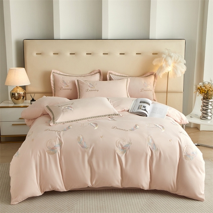 佳宇轩 2025新款亲肤水洗棉刺绣四件套系列 蜜羽-嫩粉