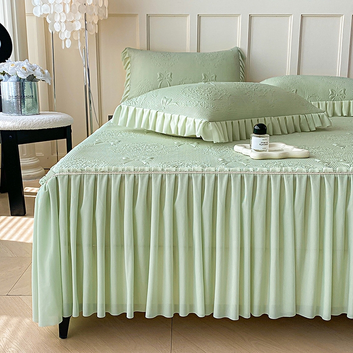 91家纺网 家纺一手货源 找家纺 （总）2025新款复合三明治床裙款凉豆豆凉席三件套系列