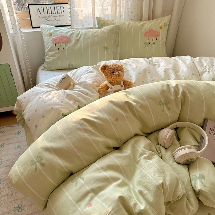 91家纺网 家纺一手货源 找家纺 澳梵家居 2025新款小清新全棉印花毛巾绣四件套 苹果兔兔