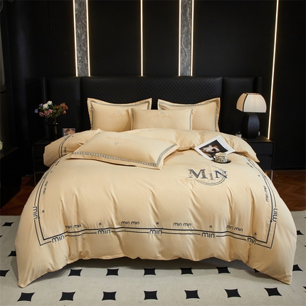 佳宇轩 2025新款亲肤水洗棉刺绣四件套系列 简约时代-黄色