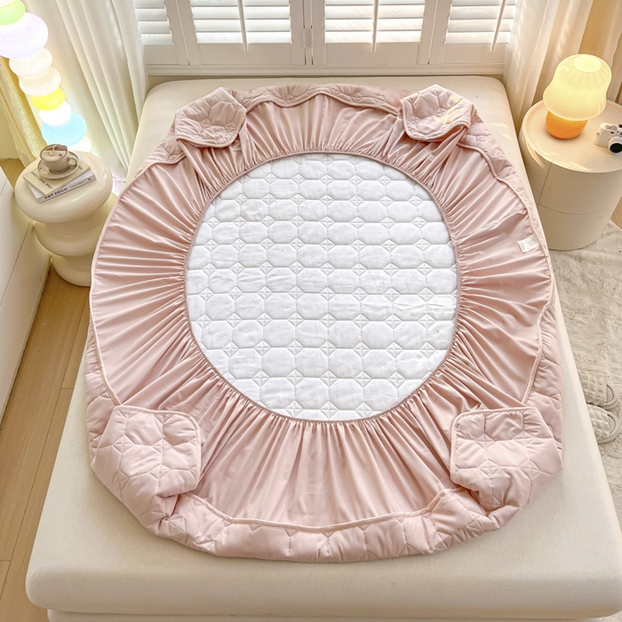 91家纺网 家纺一手货源 找家纺 万盛家纺 2025新款夹棉恐龙刺绣床笠 恐龙-方格 粉