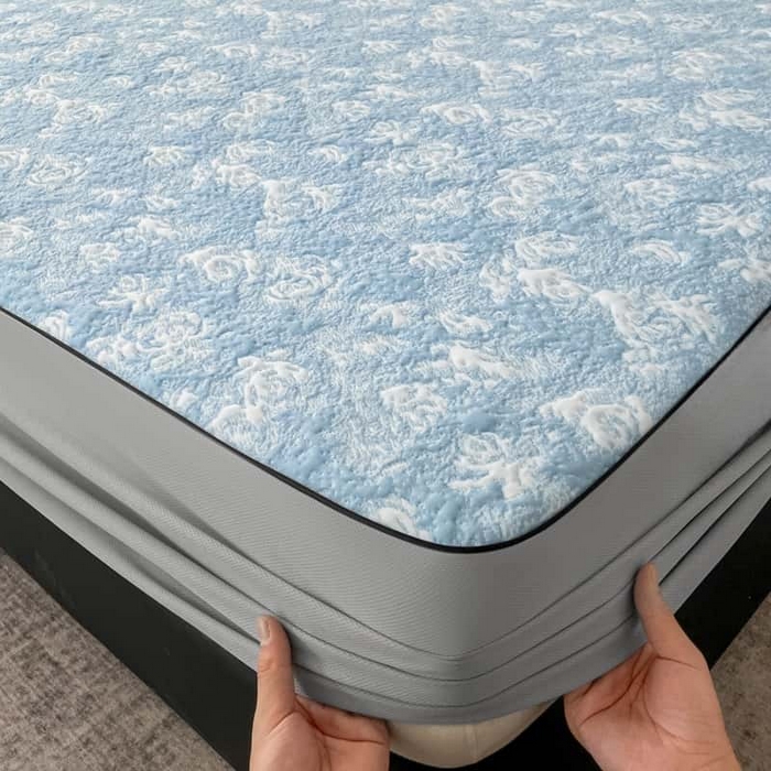 91家纺网 家纺一手货源 找家纺 野马寝具跨境电商专供 2025新款潮汐床笠-玫瑰 绽放-玫瑰蓝