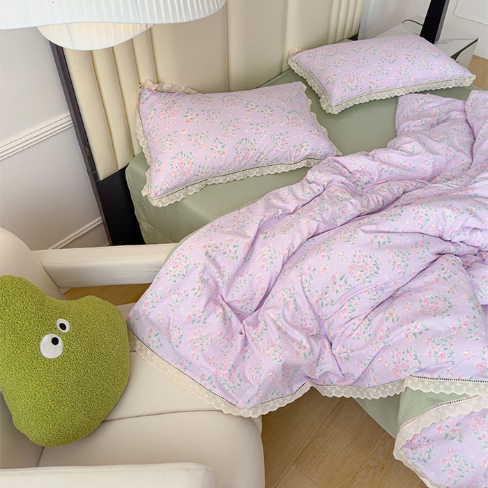 91家纺网 家纺一手货源 找家纺 竹合家纺 2025新款云感皱皱四件套-镂空花边款法式 花边款-春不晚