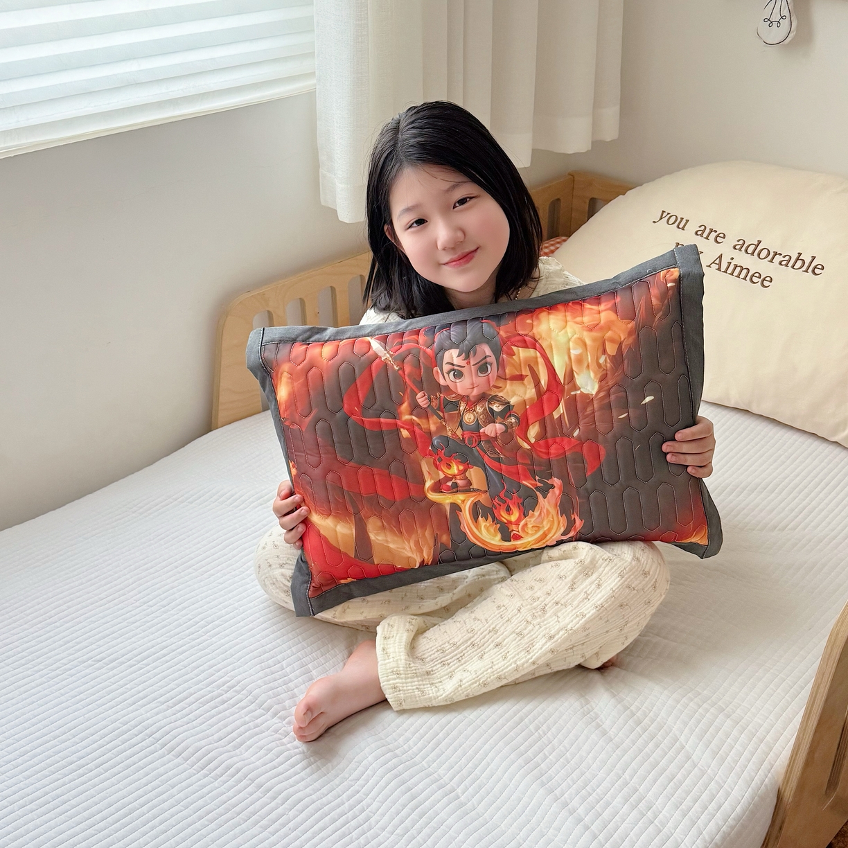 91家纺网 家纺一手货源 找家纺 （总）纽乐家纺 2025新款卡通5D数码印花哪吒周边儿童冰丝乳胶凉枕枕套枕芯