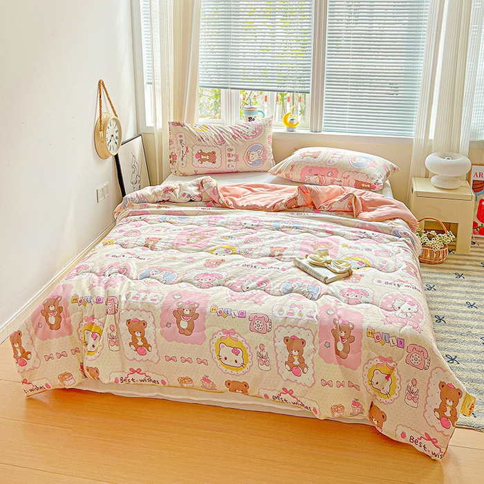 91家纺网 家纺一手货源 找家纺 玉海棠家纺 2025新款水洗皱皱纱印花夏被 被子被芯 可爱记忆录