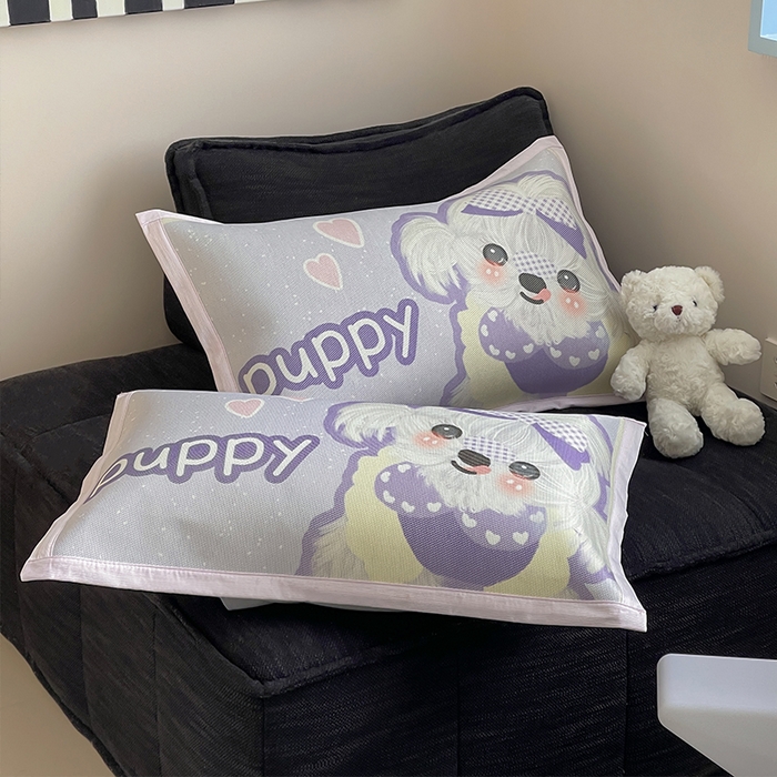 91家纺网 家纺一手货源 找家纺 安哆啦家纺 2025新款A类大版印花冰藤儿童幼儿园卡通萌宠系列凉席单枕套 马尔济斯