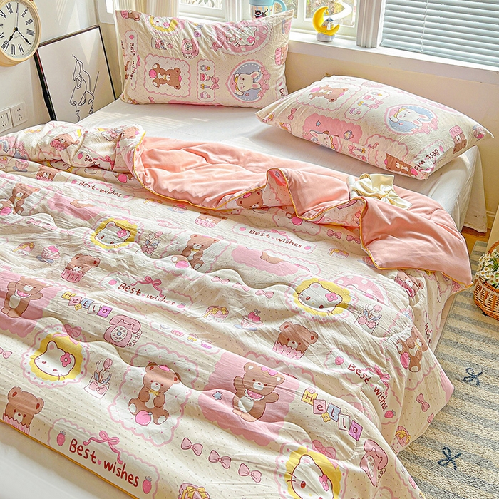 91家纺网 家纺一手货源 找家纺 玉海棠家纺 2025新款水洗皱皱纱印花夏被 被子被芯 可爱记忆录