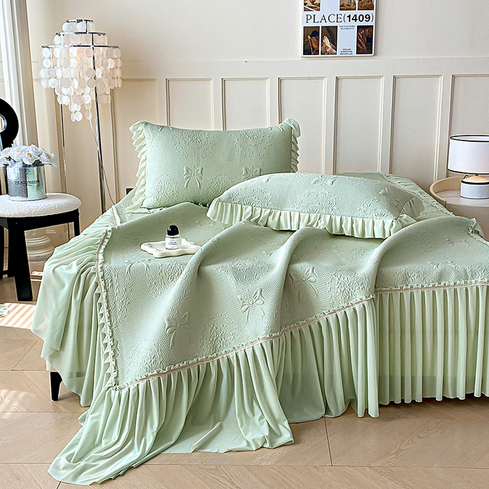 91家纺网 家纺一手货源 找家纺 （总）2025新款复合三明治床裙款凉豆豆凉席三件套系列