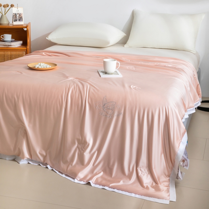 91家纺网 家纺一手货源 找家纺 野马寝具跨境电商专供 2025新款森氧冰蚕蚕丝被 粉色