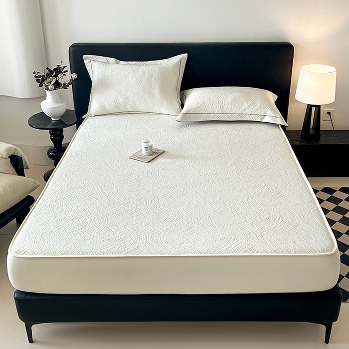 91家纺网 家纺一手货源 找家纺 蓝邻家纺 2025新款PE提花床笠凉席-涂鸦系列 涂鸦-米白