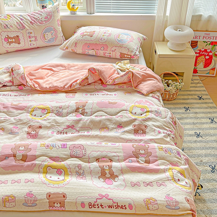 91家纺网 家纺一手货源 找家纺 玉海棠家纺 2025新款水洗皱皱纱印花夏被 被子被芯 可爱记忆录