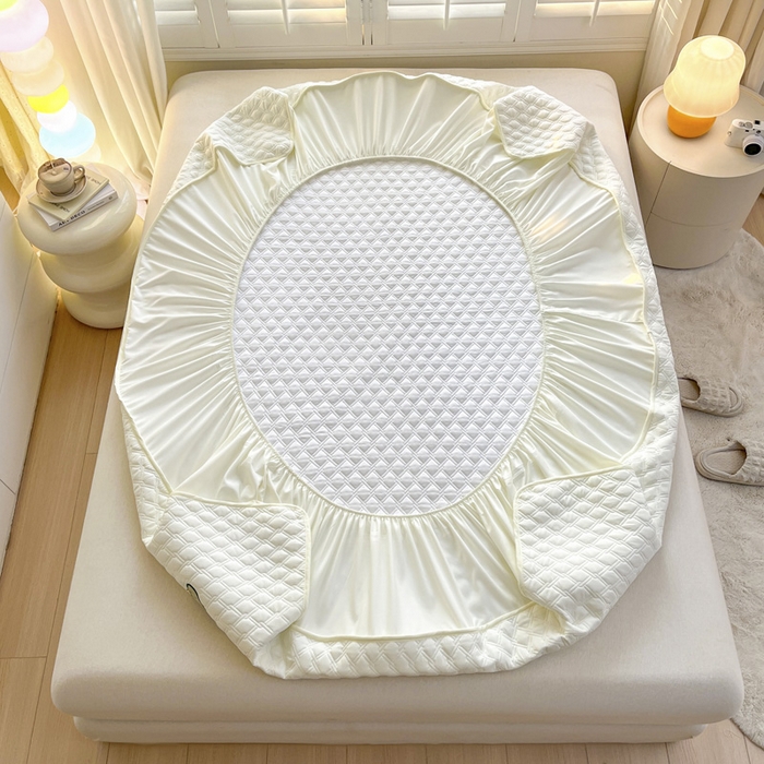 91家纺网 家纺一手货源 找家纺 万盛家纺 2025新款夹棉恐龙刺绣床笠 恐龙-菱形格 白