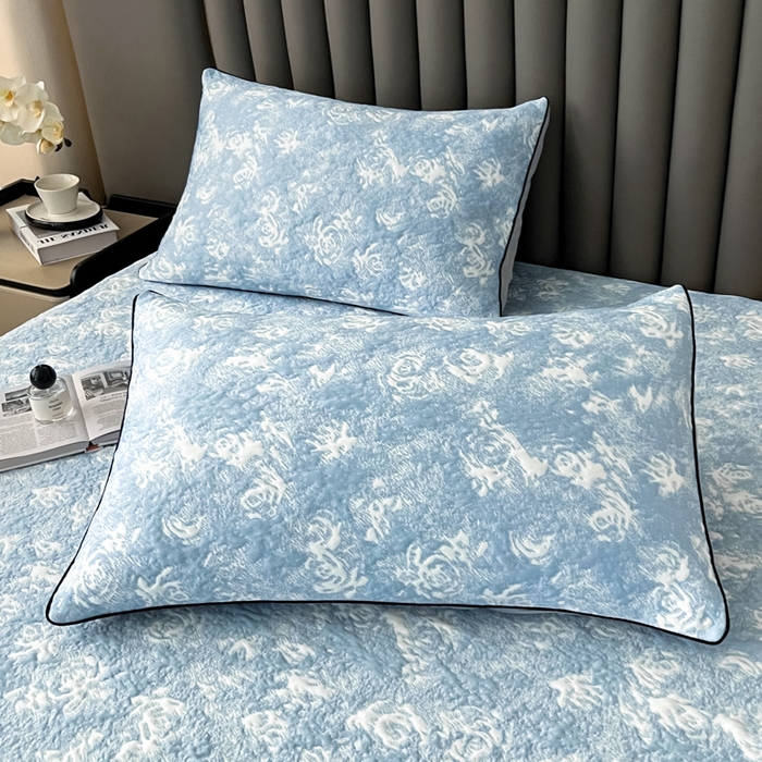 91家纺网 家纺一手货源 找家纺 野马寝具跨境电商专供 2025新款潮汐床笠-玫瑰 绽放-玫瑰蓝