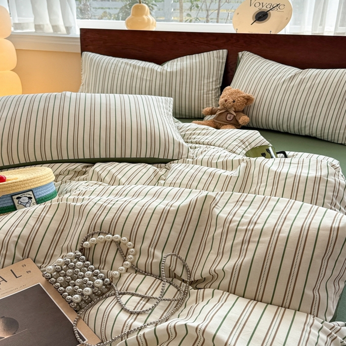 91家纺网 家纺一手货源 找家纺 呗旺鹿 2025新款学生季全棉纯棉40支跑量款巴恩风四件套 柏林绿