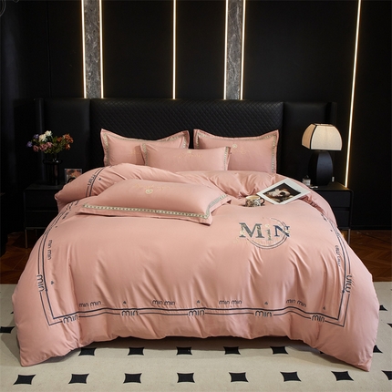 91家纺网 家纺一手货源 找家纺 佳宇轩 2025新款亲肤水洗棉刺绣四件套系列 简约时代-粉玉