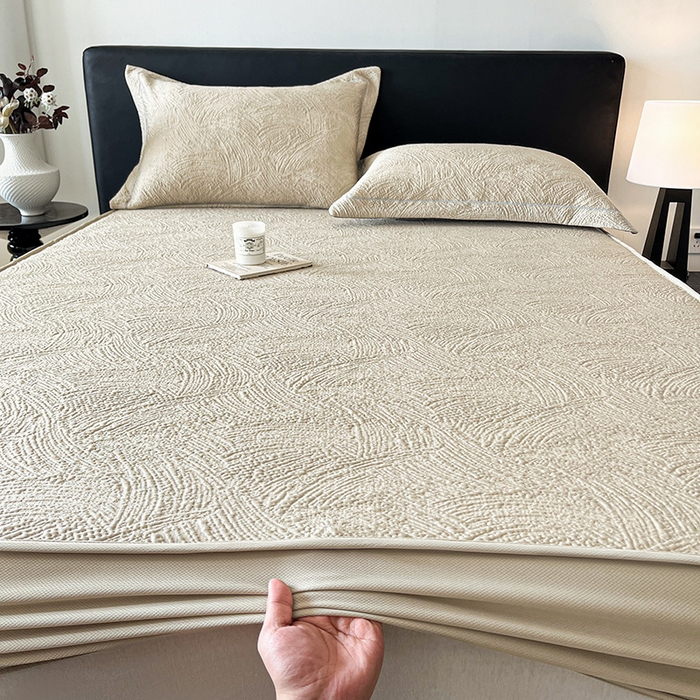 91家纺网 家纺一手货源 找家纺 蓝邻家纺 2025新款PE提花床笠凉席-涂鸦系列 涂鸦-香槟