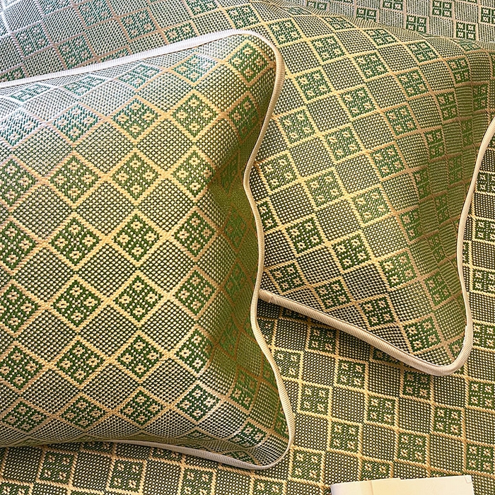 91家纺网 家纺一手货源 找家纺 麒豆豆 2025新款花边床笠款冰藤席-夏之语 葱绿