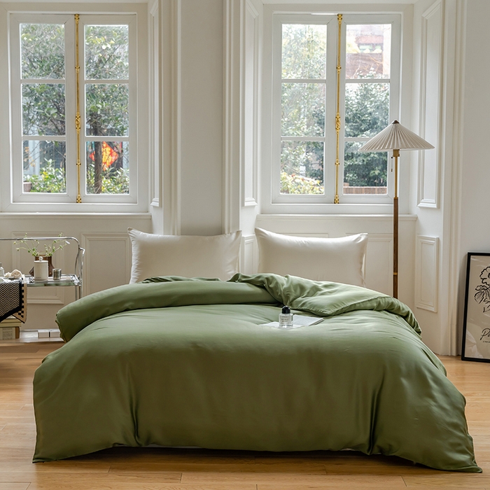 91家纺网 家纺一手货源 找家纺 咏绒家纺工厂店 2025新款60支奥地利兰精天丝单品系列--单被套 欧芹绿