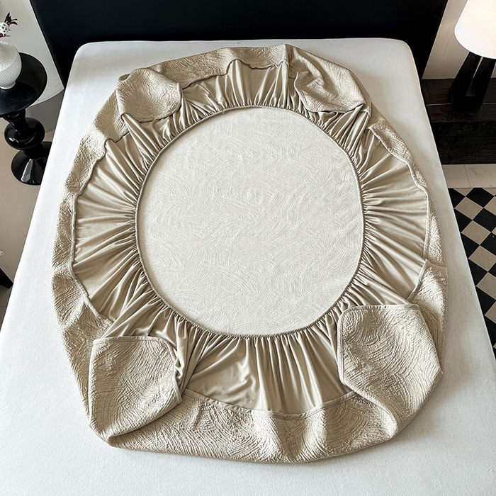 91家纺网 家纺一手货源 找家纺 蓝邻家纺 2025新款PE提花床笠凉席-涂鸦系列 涂鸦-香槟