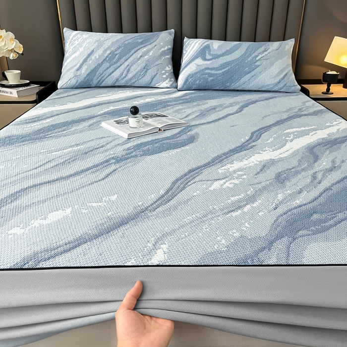 91家纺网 家纺一手货源 找家纺 （总）野马寝具跨境电商专供 2025新款潮汐床笠-山水蓝