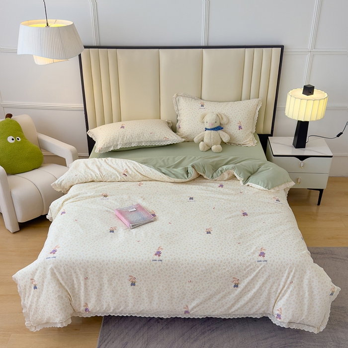 91家纺网 家纺一手货源 找家纺 竹合家纺 2025新款云感皱皱四件套-镂空花边款法式 花边款-兔小姐