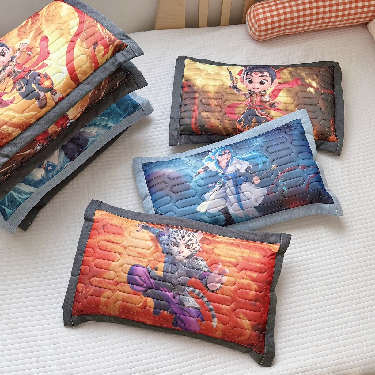 91家纺网 家纺一手货源 找家纺 纽乐家纺 2025新款卡通5D数码印花哪吒周边儿童冰丝乳胶凉枕枕套枕芯 哪吒-1