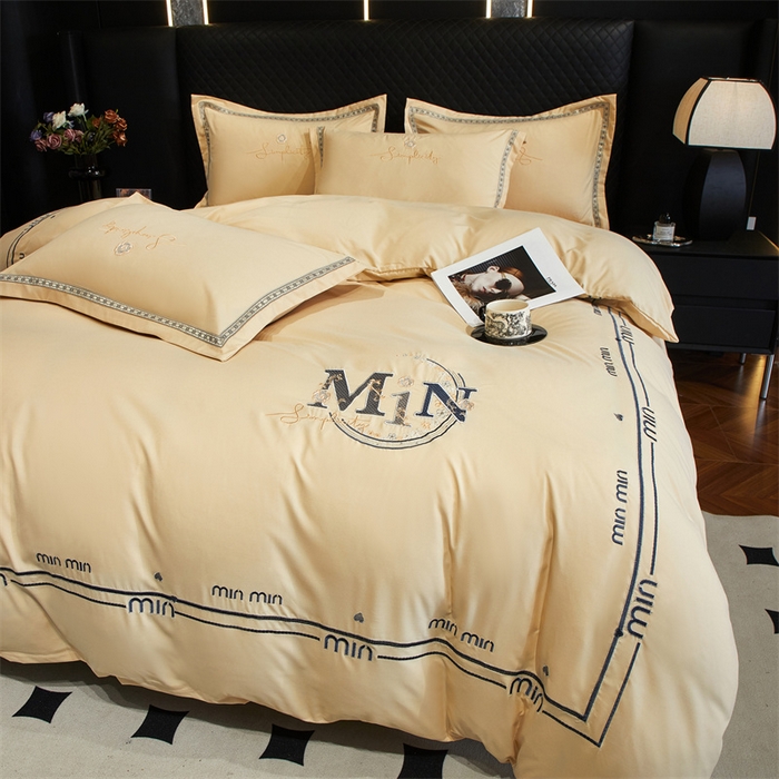 91家纺网 家纺一手货源 找家纺 佳宇轩 2025新款亲肤水洗棉刺绣四件套系列 简约时代-黄色