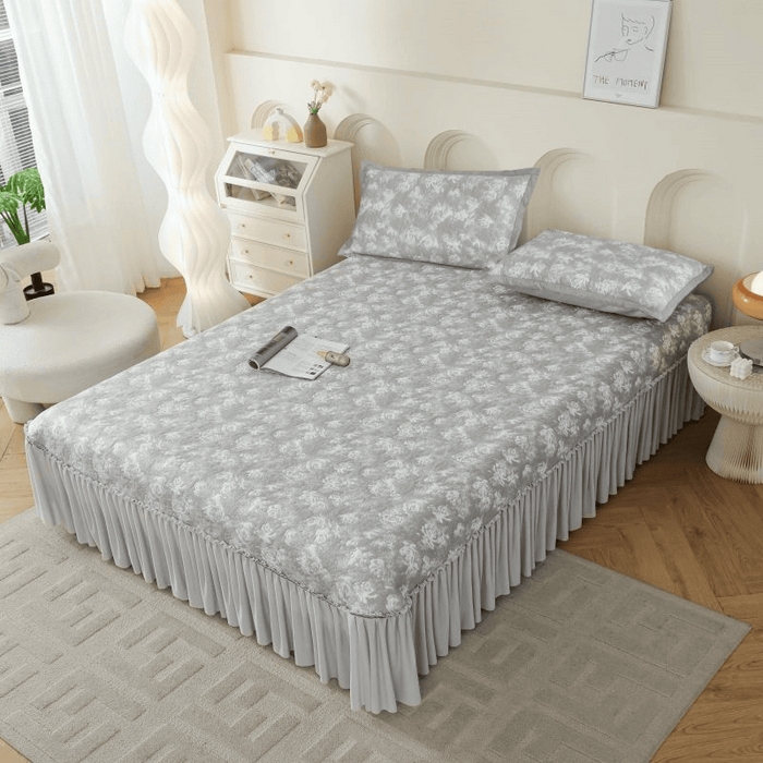 91家纺网 家纺一手货源 找家纺 野马寝具跨境电商专供 2025新款玫瑰花床裙 灰