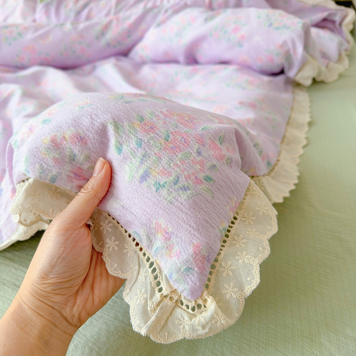 91家纺网 家纺一手货源 找家纺 竹合家纺 2025新款云感皱皱四件套-镂空花边款法式 花边款-春不晚