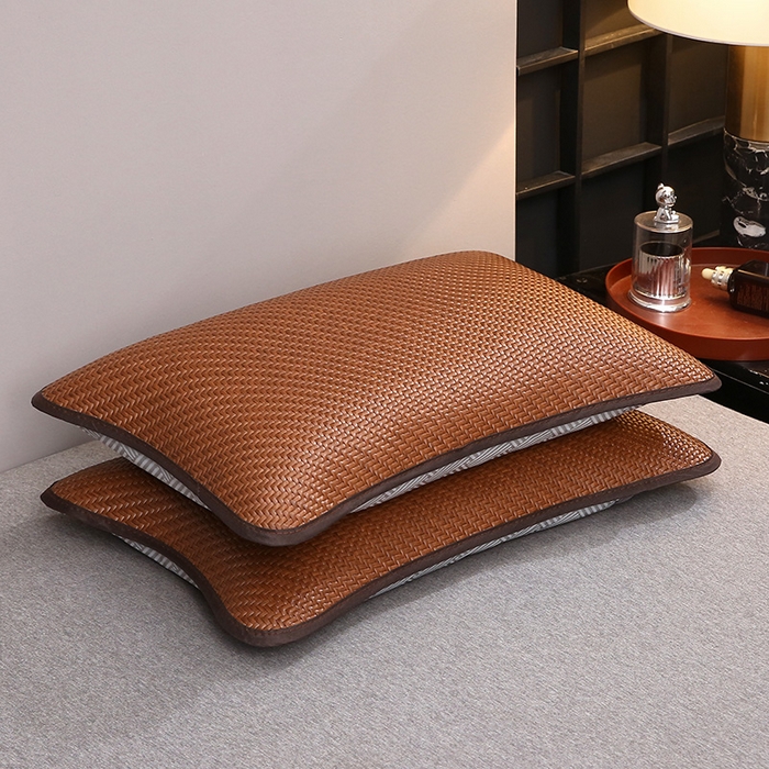 91家纺网 家纺一手货源 找家纺 梦叶草 2025新款纯色冰藤全荞麦枕夏凉凉感枕芯冰丝冰藤枕头 纯色冰藤全荞麦枕-咖色35*55cm