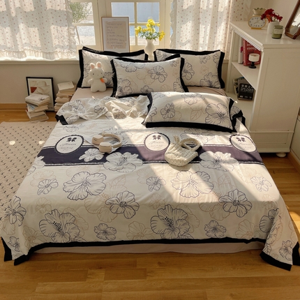 花伞家居 2025新款赫本高级感黑白系列花边夏被四件套 夏被-函朵