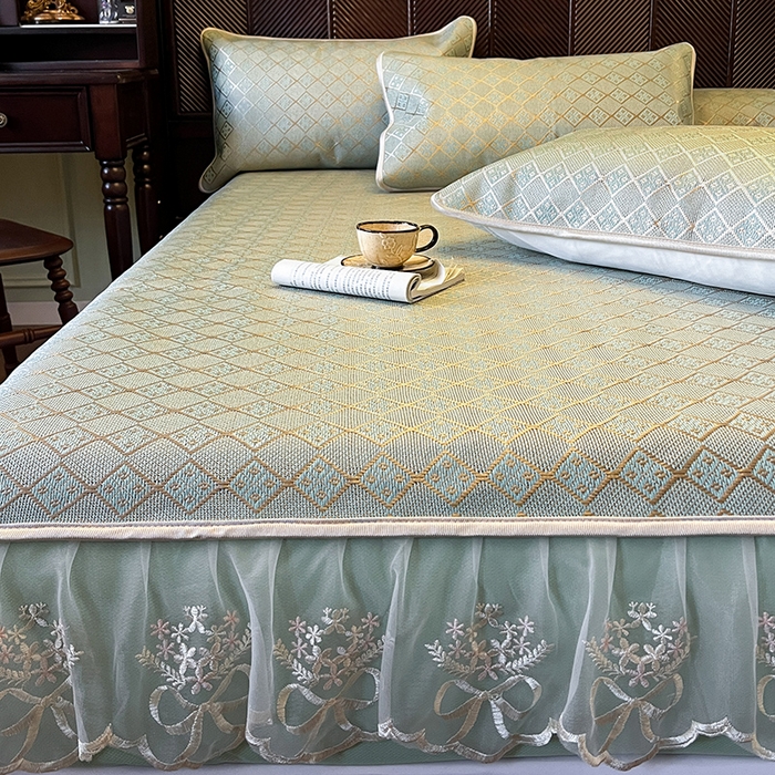 91家纺网 家纺一手货源 找家纺 （总）麒豆豆 2025新款花边床笠款冰藤席-夏之语