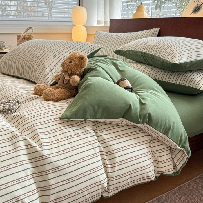 91家纺网 家纺一手货源 找家纺 呗旺鹿 2025新款学生季全棉纯棉40支跑量款巴恩风四件套 柏林绿