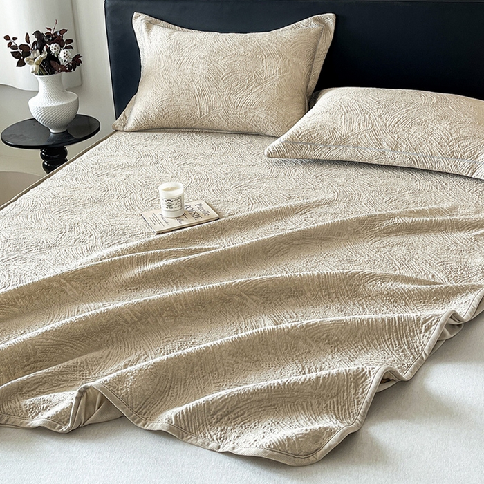 91家纺网 家纺一手货源 找家纺 蓝邻家纺 2025新款PE提花床笠凉席-涂鸦系列 涂鸦-香槟